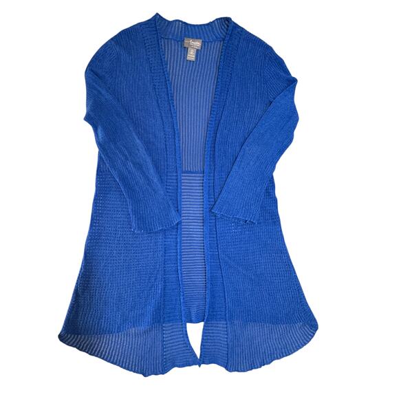 Chico's Sweaters - Chico's Travelers Cardigan Womens Sz S (0) Blue Long Open Ribbed Knit Sweater